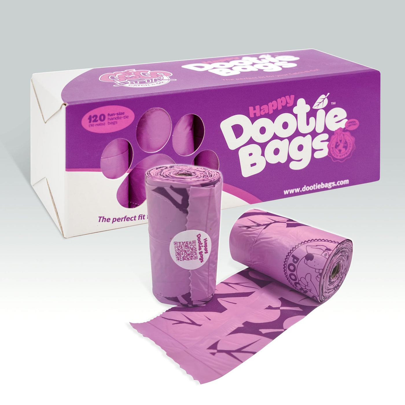 Happy Dootie Bags® Medium Pet Poop Bags, 12 Count Rolls Easy Tie Handles for Roll Dispensers. Strong, Leakproof. Made with Corn Starch. Convenient for Walks. Fits GoGo Stik Catch N Go Pooper Scoopers.