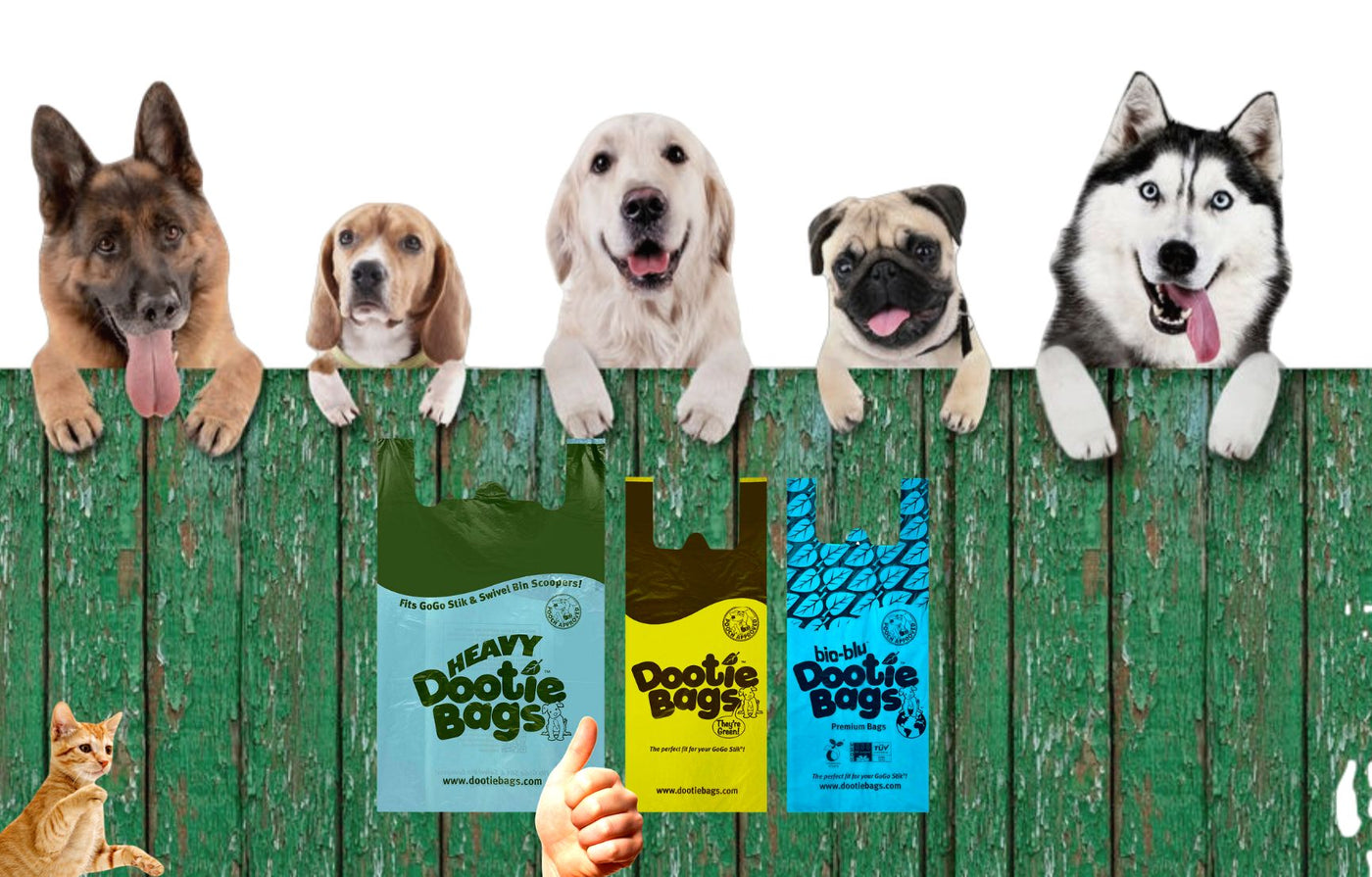 Bio-Blu Dootie Bags™, Medium-Large Certified Compostable, E-Z Tie Handle Poop Bags, Strong, Leak Proof, 100 Count. Designed to Fit GoGo Stik ST Catch-N-Go and XP Pooper Scoopers