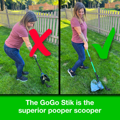 GoGo Stik ST, Hybrid Catch-N-Go Pooper Scooper with Bags. Small, Medium, Large Dogs. Scoop or Catch Poo on Walks. Hands and Scooper Stay Totally Clean. Aluminum Adjustable Handle. Includes 10 Dootie Bags Waste Bags.