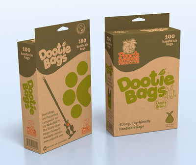 'Dootie Bags™ Medium-Large, E-Z Tie Handle Dog Waste Poop Bags, Strong and Leakproof with 5.3" Gussets. Made with Corn Starch. Fits GoGo Stik Pooper Scoopers, 100 Count
