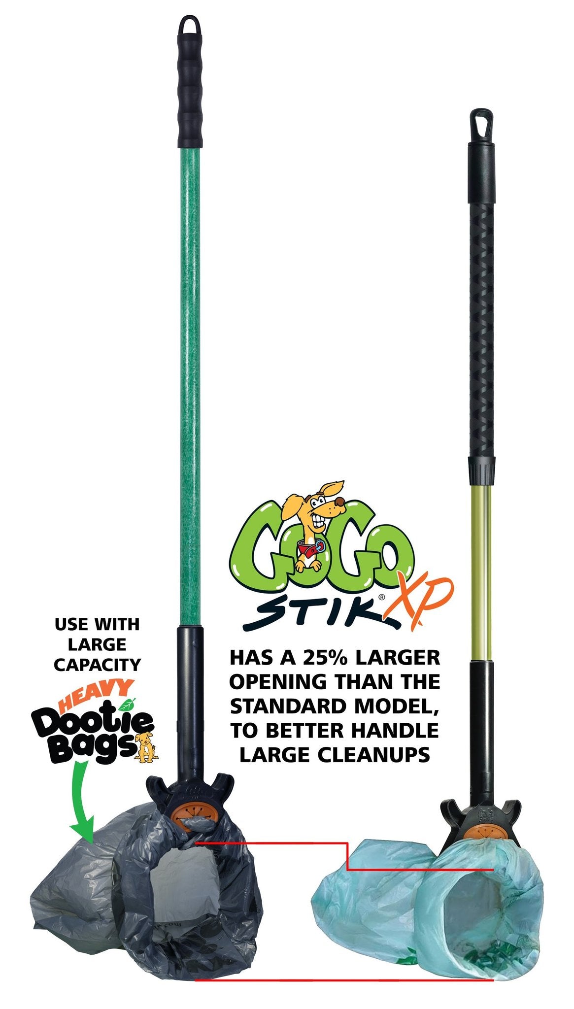 GoGo Stik® XP Pro - Totally Clean Pooper Scooper. Clean, Quick, And Convenient! Super Strong FRP Handle. Bags Keep Hands and Scooper Totally Clean.